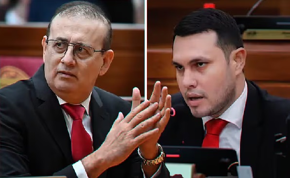 Erico Galeano y Hernán Rivas fuera de la Cámara de Senadores