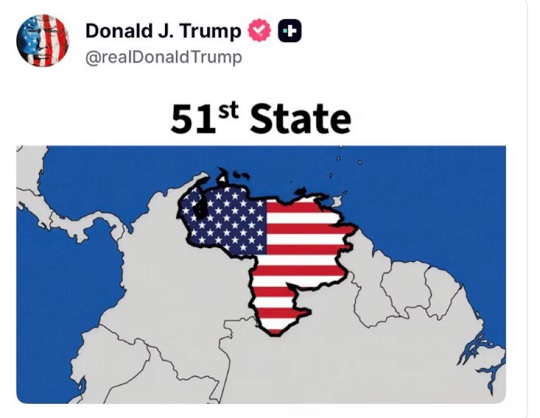Trump publica mapa de Venezuela como estado de EE.UU